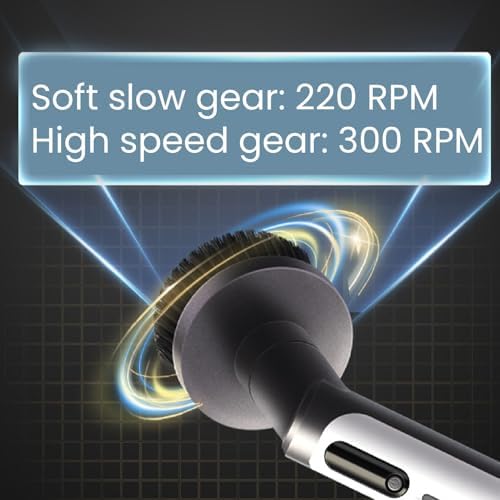 Asixxsix Electric Spin Scrubber, Cordless Cleaning Brush with 4000mAh Battery, 4 Replaceable Brush Heads, Detachable Telescopic Handle, 2 Speed Adjustable, for Bathroom Tile Bathtub