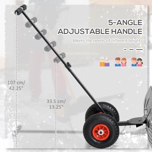 Outsunny Snow Shovel with Wheels Snow Pusher 29" Blade 10" Wheels Black