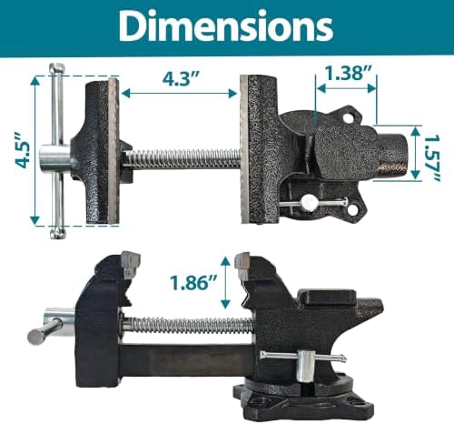 4.5 Inch Bench Vise, Heavy Duty Cast Steel Table Vice for Workbench, 270° Swivel Base Utility Vise with Hardened Jaws, Bolt-On Design for Woodworking, Metalworking, Home Garage
