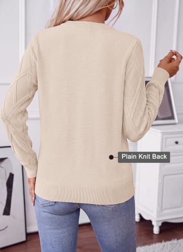 Okiwam Women's Long Sleeve Sweaters Crewneck Cable Knit Pullover