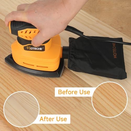 Hoteche 160W Mouse Sander, 140 * 140 * 80mm Triangular Sander with 13000rpm, Self-Dust Collection, Yellow, Color Box Packaging