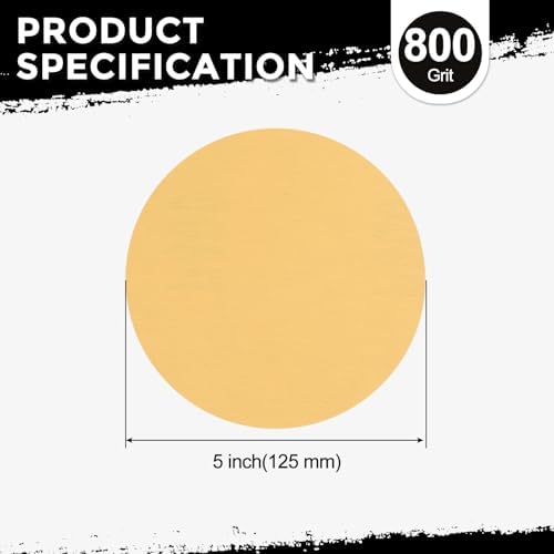 50Pcs Sanding Discs 5In 800Grit Hook and Loop Sandpapers Yellow