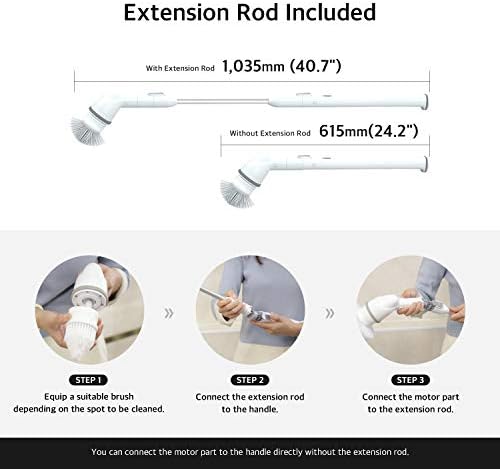 ABKO Electric Spin Scrubber Cordless Lightweight Cleaning Replaceable Brush Head Adjustable Extension Rod for Tile Bathtub Floor Bathroom Kitchen BC01