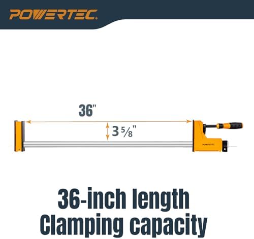 POWERTEC 72232 36-Inch Parallel Clamps for Woodworking | 90 Degree Heavy Duty Steel Bar Jaw Clamp Spreader Tool, 2PK