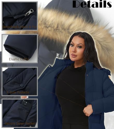GGleaf Women's Winter Puffer Coat with Removable Fur Hood Warm Snow Jacket