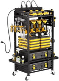 VEVOR 5-Tier Tool Organizer Cart with Charging Station, 8 AC Outlet, Floor Stand Rolling Drill Holder and Tool Battery Storage Rack on Wheels, Garage Floor Rolling Storage Cart for Workshop, Garage