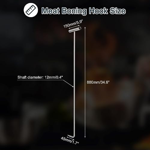 uxcell 2Pcs 34inch T-Handle Meat Boning Hook with Wide Handle, Stainless Steel T Hooks for Kitchen, Butcher Shop, Restaurant, BBQ Tool, Silver