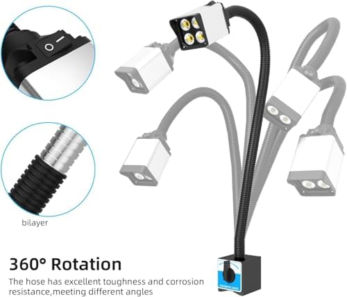 YouTeMei LED Work Light, Flexible Gooseneck Lamp, 2000 Lumen Machine Magnetic Light for Lathe CNc Milling Drill Press Sewing Machine IndustrialLighting,120V