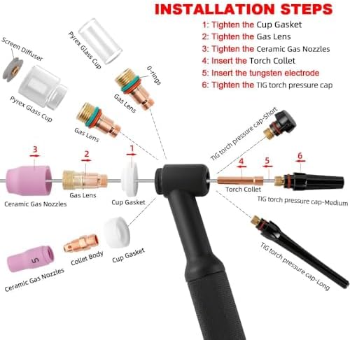 100 Pcs TIG Welding Torch Kit Consumables for WP-17/18/26, Includes Alumina Nozzles, Stubby Gas Lens, Collets, Glass Cup for Arc Welder Accessories Set
