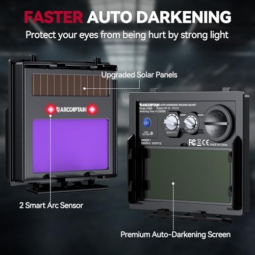 ARCCAPTAIN True Color Auto Darkening Welding Helmet with Upgraded Arc Sensor, 1/1/1/1 Top Optical Clarity Solar Power Welding Hood, 1/25000s Response Time, 4/9-13 for TIG MIG ARC Welding Mask