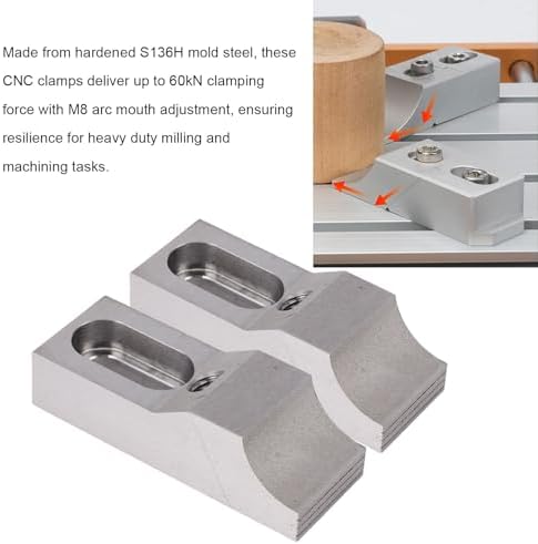 LICAEVEY 2PCS Side Clamp Vise, S136H Mold Steel Hardened Low Toe Clamps, 60kN M8 Arc Jaw Workholding for Milling CNC Machine