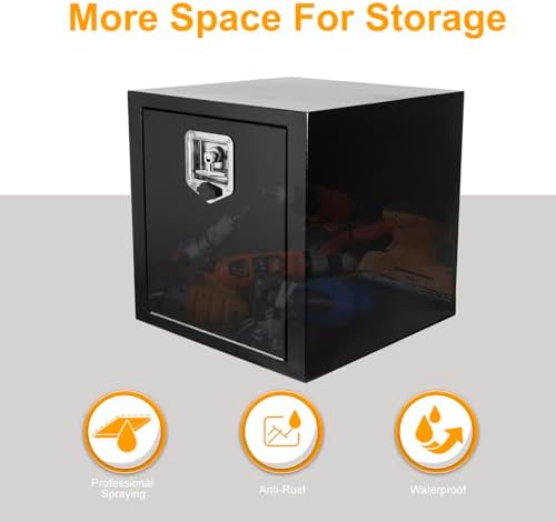 18 Inch Underbody Truck Box Steel Storage Tool Box,18 x 18 x 18 Tool Chest Organizer w/Lock and Keys For Pickup,Truck Bed, RV, Trailer,Heavy Duty Waterproof Black box