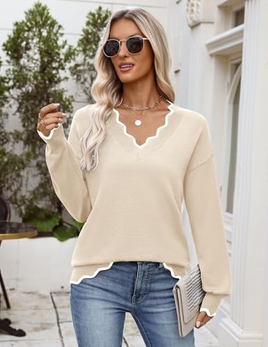 Zeagoo Women's 2026 Fall V Neck Sweater Long Sleeve Lightweight Knit Tops