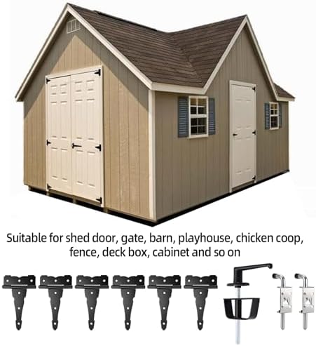 Shed Door Kit, 5-1/2" L-Handle Door Lock with Latches and 6" Hinges | Shed Door Hardware Kit, Barn Door Lock Set