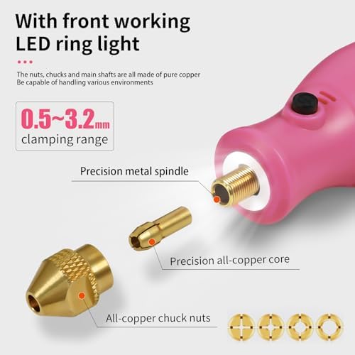 Electric Totary Cordless Tool Kit, Type-C Rechargeable 2000mAH, 6 Adjustment Speeds(5000-22000RPM), 59Pcs Accessories For DIY Crafting,SandingCarving,Sanding,Cutting (Pink-59 pcs Accessories)