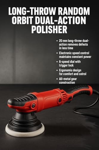 NEW! Electric Polisher Compatible with Bauer 7.5 Amp 6 in. Long-Throw Random Orbit DA Polisher - Powerful Motor Quickly Removes Moderate to Severe Defects in Less Time, Without Leaving Buffer Trails