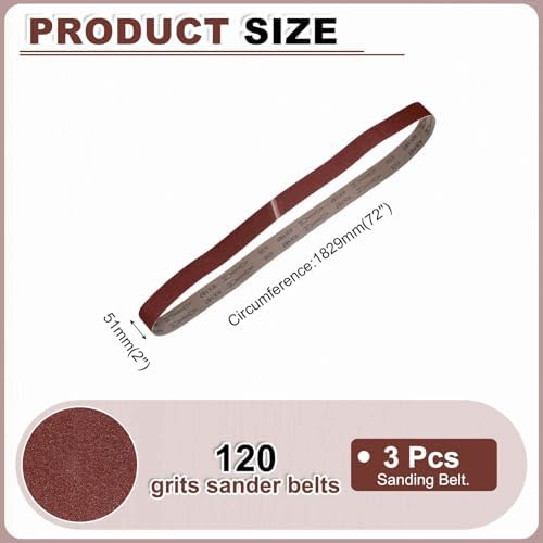 HARFINGTON 2 x 72 Inch Sanding Belts, 3 Pcs 120 Grits Aluminum Oxide