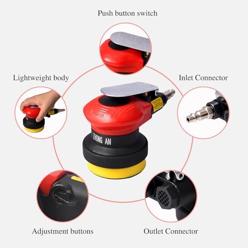 3 inch Mini Random Orbital Sander Pneumatic Palm Sander For Wood Composites Metal Polishing and grinding with 10 sandpapers