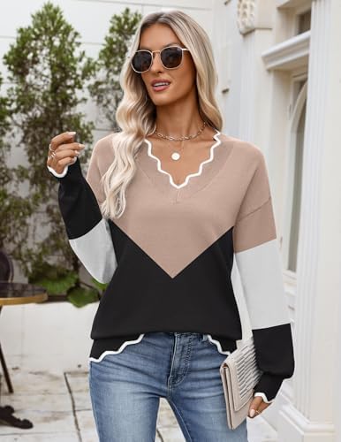 Zeagoo Women's 2026 Fall V Neck Sweater Long Sleeve Lightweight Knit Tops