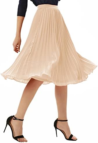 GRACE KARIN Pleated Midi Skirt for Women Chiffon A-Line Outfits