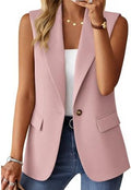 Mina Self Women's Sleeveless Vest Tops Open Front Lightweight Blazer Jacket