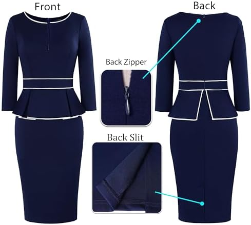 VFSHOW Womens Work Business Office Front Zipper Peplum Church Sheath Dress