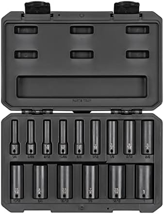 TEKTON 3/8 Inch Drive Impact Socket Set, 15-Piece | SID91305 | (1/4 - 1 in.), Deep, 12-Point, Case
