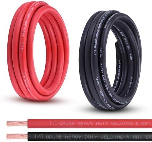 1/0 Gauge Battery Cable, 15FT Red + 15FT Black 1/0 AWG Pure Copper Wire Welding Cable, for Automotive, Battery, Solar and Generator, Standard USA OFC Wire