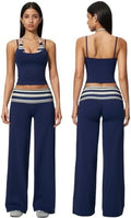 QBGJTD Womens Workout Sets Two Piece Striped Tank Top Wide Leg Yoga Pants Yoga Pilates Outfits