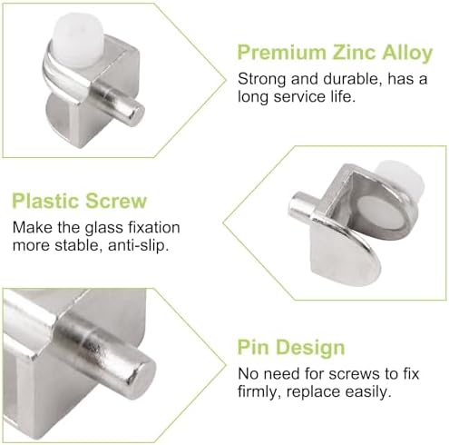 Adjustable Glass Shelf Bracket, 20Pcs Frameless Glass Shelf Holder Zinc Alloy Half Round Glass Clamp with Pin Wall Mounted Clips for 3-10mm Glass Shelves