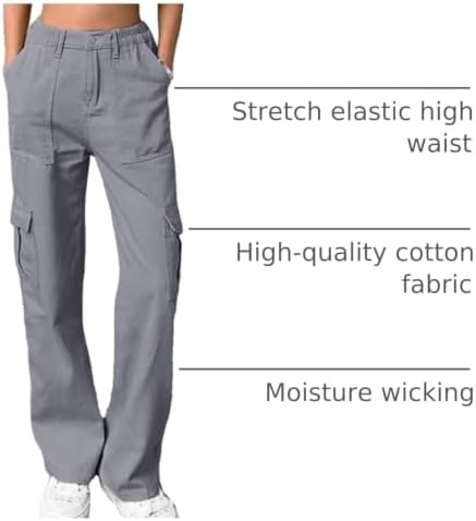 Lepunuo Cargo Pants for Women High Waisted Casual Pants Baggy Stretchy Wide Leg Y2K Streetwear with 6 Pockets
