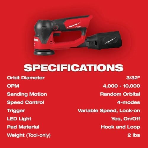 2535-20 Cordless Random Orbital Detail Sander for Milwaukee M12 FUEL 12V 3" Random Orbital Detail Sander - Bare Tool