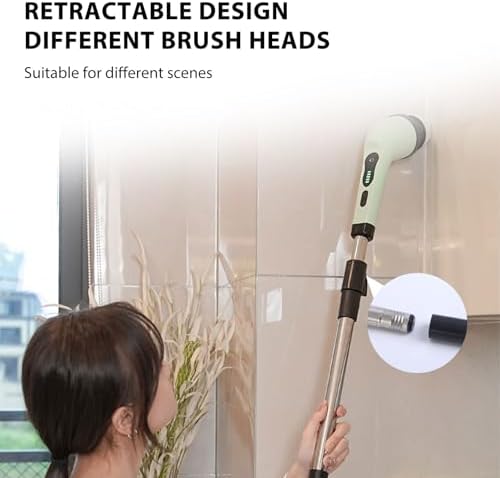 Electric Spin Scrubber, Powerful Handheld Rotating Cleaner Brush with Adjustable Extension Handle for Kitchen Bathroom White