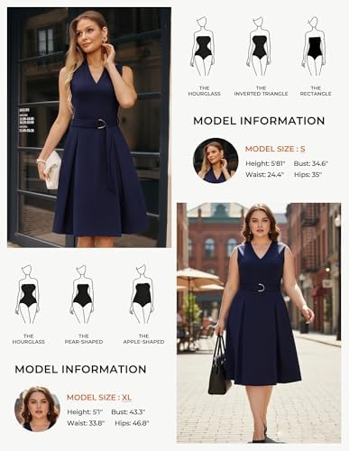 GRACE KARIN Women's Fit and Flare Work Business Dress with Belt