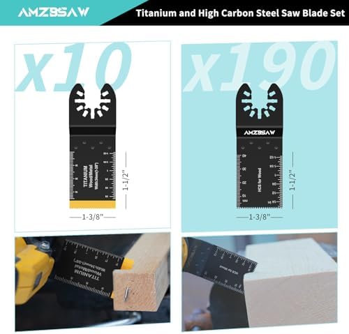 AMZBSAW 200PCS Titanium & HCS Oscillating Blades for Wood, Metal & Plastic