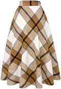 IDEALSANXUN Womens Plaid Wool Skirts Elastic Waist A-Line Pleated Tartan Long Skirts