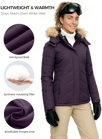 Wantdo Women's Waterproof Ski Jacket Warm Puffer Jackets Snow Winter Coat