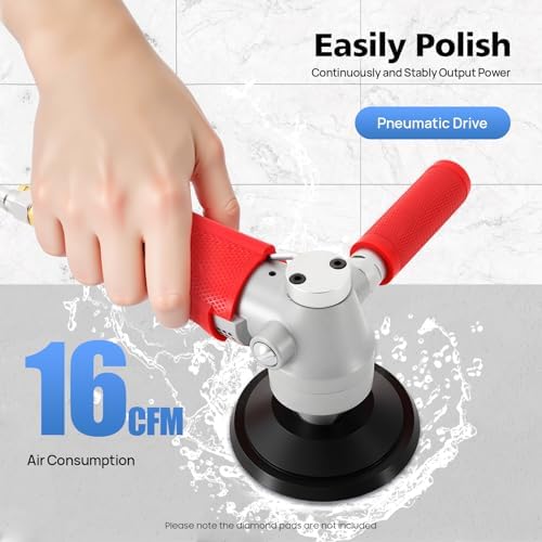 Air Wet Stone Polishers 4 Inch Pneumatic, 4300RPM Rock Polishing Kit Wet Air Sander Pneumatic Polishing Tool with Wrench and Water Pipe for Granite Marble Concrete Stones