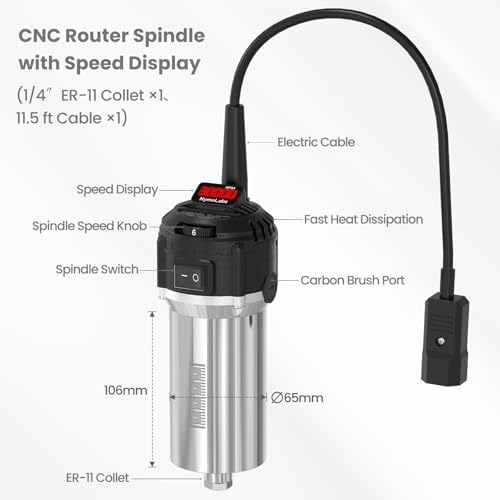 710W CNC Router Spindle Motor with Speed Display, 6-Speed Adjustable (7000–30000 RPM), 65mm Diameter, 1/4" ER11 Collet, Compatible with CNC Routers, Milling and Engraving Machines