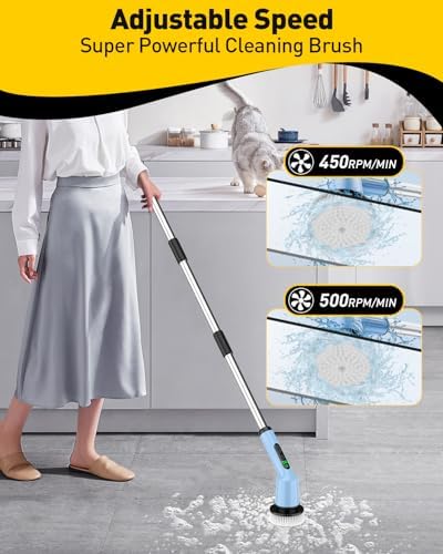 Electric Spin Scrubber for Bathroom, Shower Scrubber with Long Handle