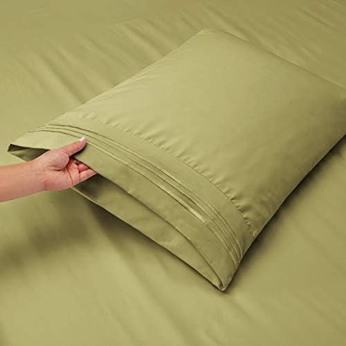 Hearth & Harbor Twin XL Size Sheets - 3 Piece Bed Sheet Set, Hotel Luxury Double Brushed Bed Sheets - Extra Soft Bedding Sheets & Pillowcases, Twin XL, Sage