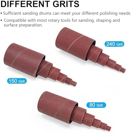 19 Pack Spindle Sander Sleeves with Sandpaper Cleaning Stick - Eraser, 4-1/2’’ Length, 1/2’’, 3/4’’, 1’’, 1-1/2’’, 2’’, 3’’ Diameter Sanding Sleeves Set, Grit 80, 150, 240,for Spindle Drum Sanders