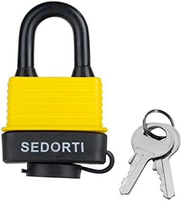 SEDORTI Colored Waterproof Padlocks, Yellow-Covered Laminated Steel Lock, Same Color with Same Key, Keyed Alike Outdoor Locks, Can Be Used as Lockout Tagout Lock, Long Padlocks, Pack of 12