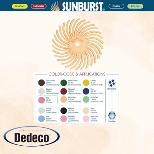 Dedeco Sunburst Radial Bristle Discs 5-Pack - 1" Curved 4-Ply Mounted Discs - Peach 2500 Grit (Extra-Fine, 6 Micron) - Aluminum Oxide for Polishing & Finishing