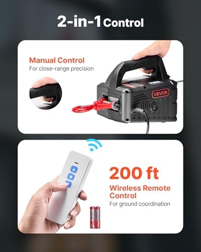 VEVOR 2-in-1 Electric Hoist Winch, 1100 lbs Capacity, 1500W Portable Power Winch Crane, 25 ft Lifting Height, 16.4 ft/min with Manual and Wireless Remote Control for Factory, Warehouss, Garage