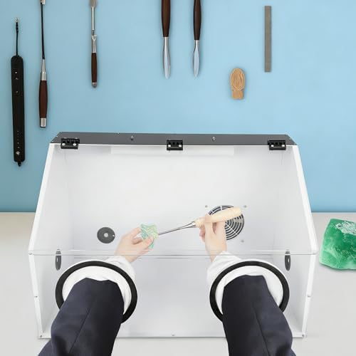 2 Holes Fully Enclosed Electric Grinding Table Polisher Acrylic Grinding Table Dust Box with LED Light& Blower Transparent Dust Toolbox Cover for Carving, Cutting, Drilling, Polishing Machine