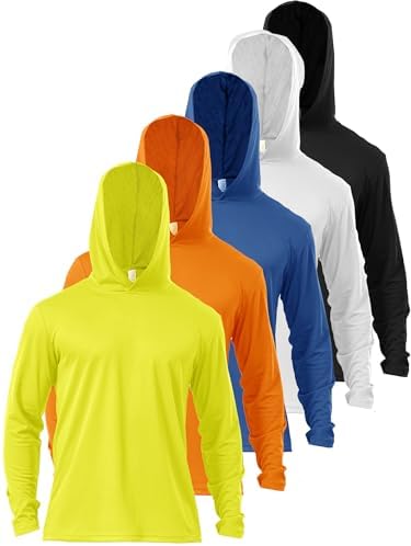 Men’s 5 Pack Sun Protection Long Sleeve Hoodie Rash Guard SPF Lightweight Quick Dry UV Shirts Outdoor Fishing Active Wear