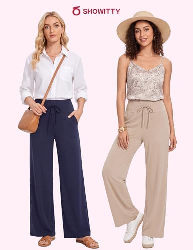 Showitty Wide Leg Pants for Women with Pockets, High Waist Yoga Lounge