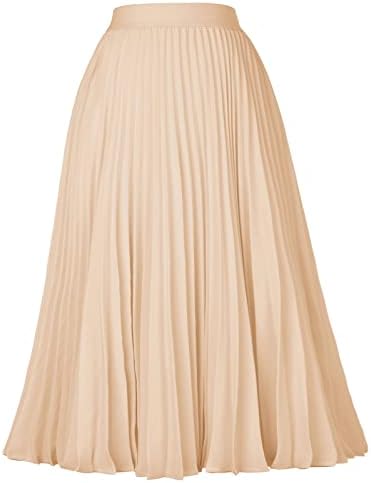 GRACE KARIN Pleated Midi Skirt for Women Chiffon A-Line Outfits