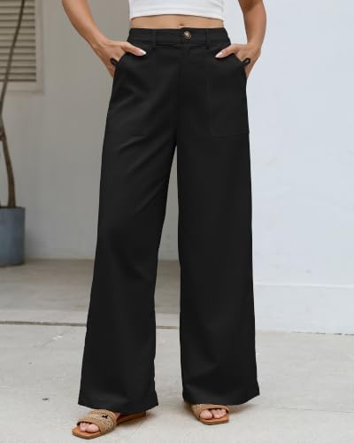 Bsubseach Womens Cotton Linen Pants Wide Leg Work Casual Pants